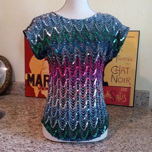 Vintage 80s "Copy Cats" Sequin Metallic Multi-Color Top